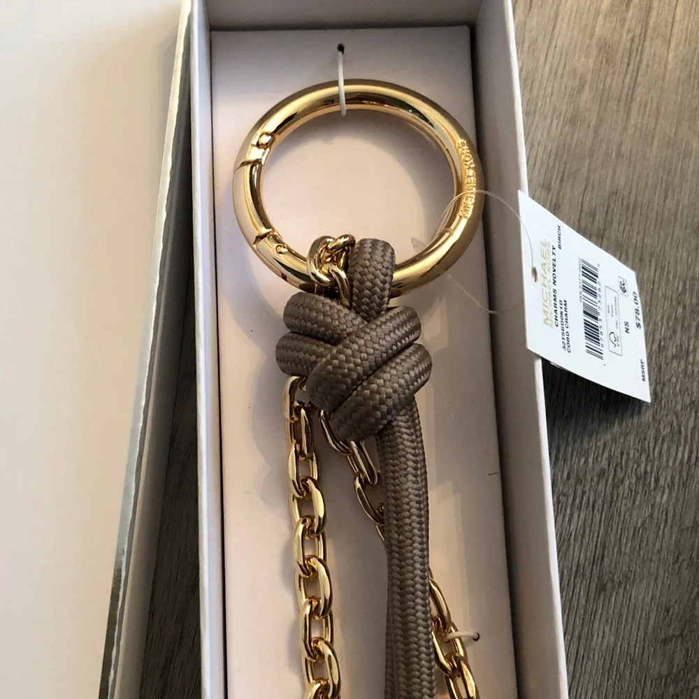 Michael Kors Gold Tone & Birch Cord Bag Charm MK Cubes NWT & Box - Picture 4 of 14